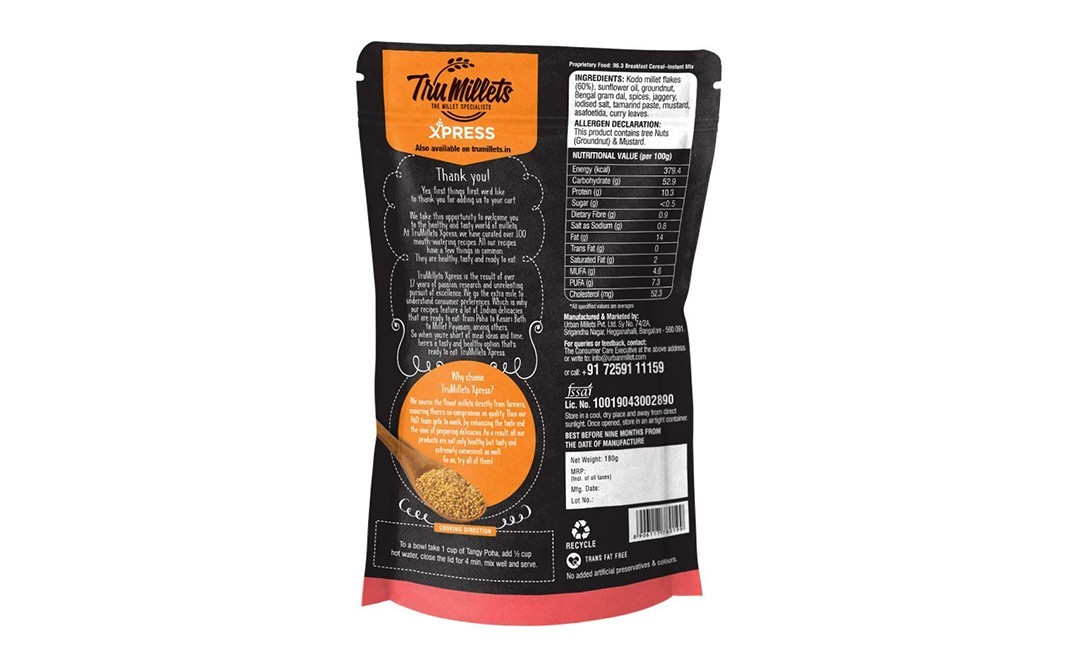 TruMillets Millet Tangy Poha    Pack  180 grams